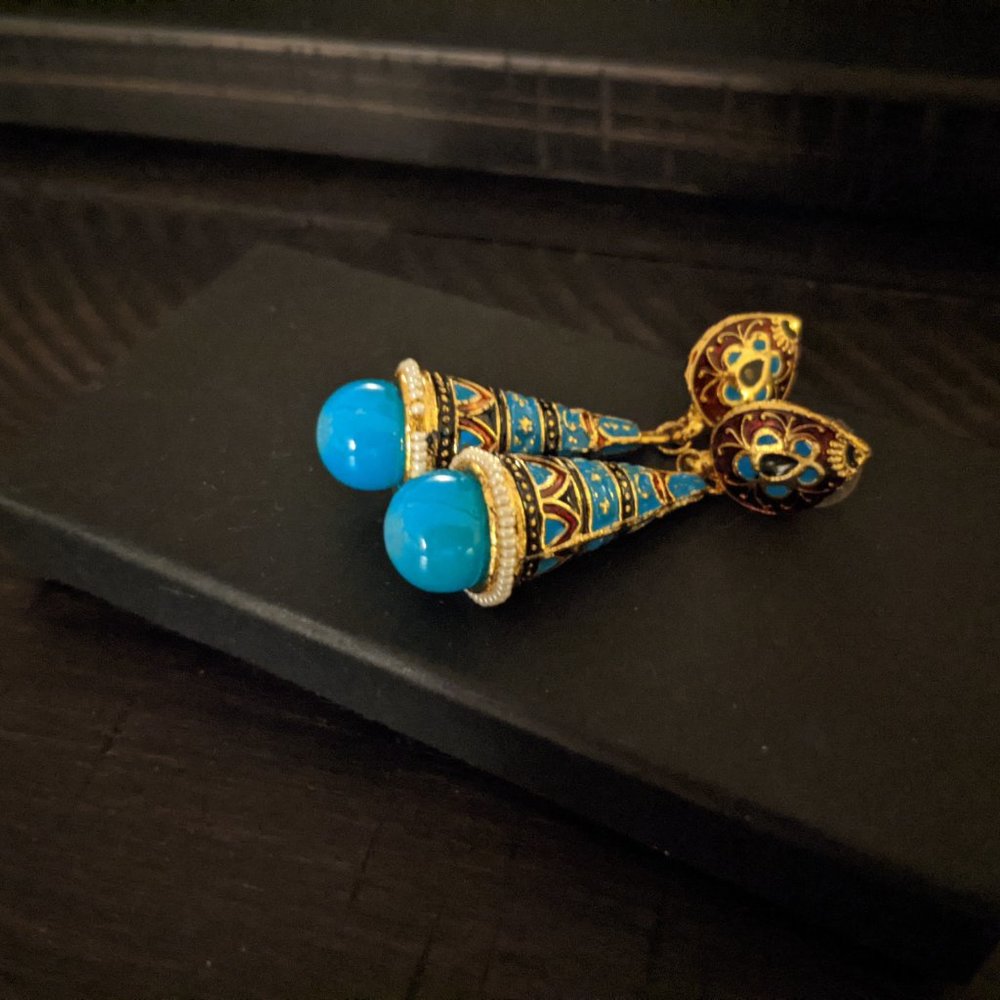 Indian blue drop earrings